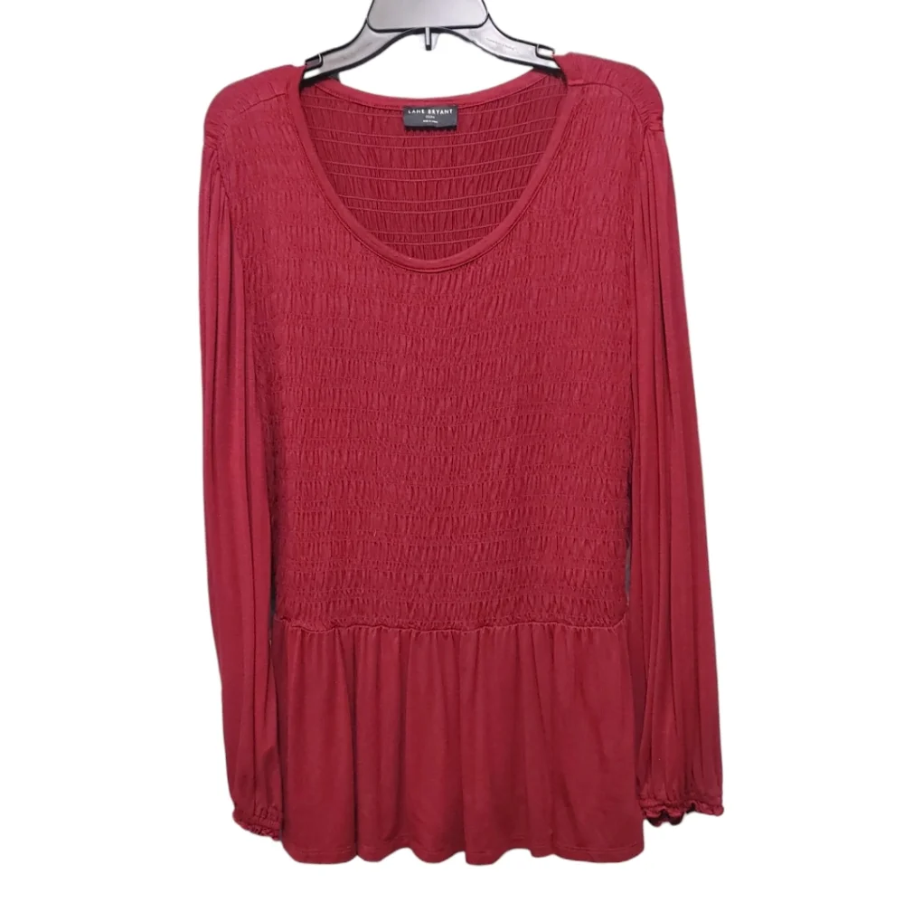 Lane Bryant Burgundy Red Ruched Long Sleeve Blouse Women's Size 3X 22/24 - Picture 1 of 7